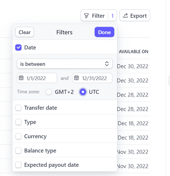 Filter Stripe Transactions