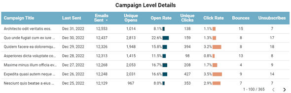 Looker Studio Mailchimp Campaign Details Table