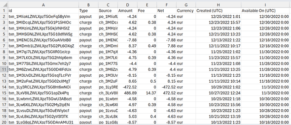 Stripe Transactions CSV File