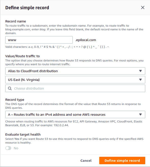 AWS Route 53 Zone Record